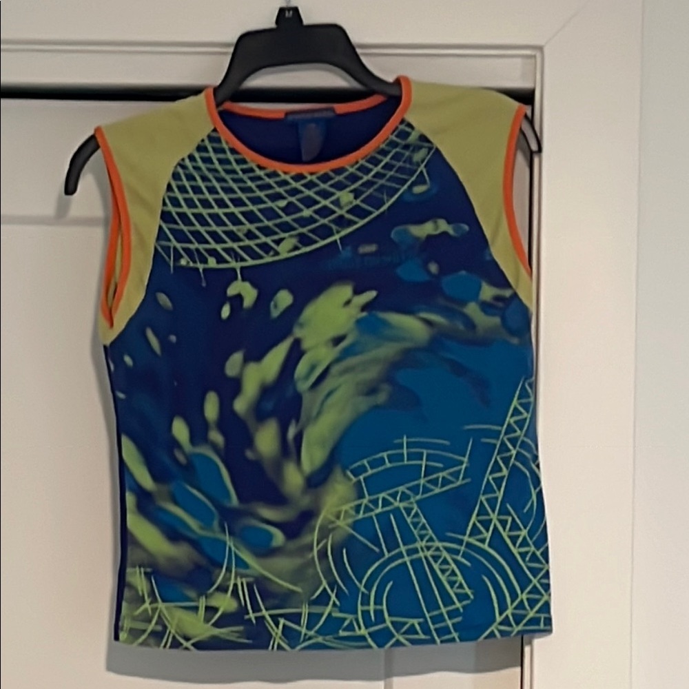 Blue and Green Graphic Sleeveless Top